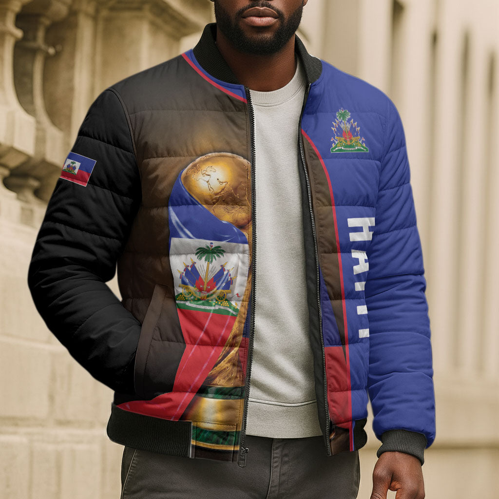 Personalized Afro Haiti Football 2026 Bomber Puffer Jacket Trophy Flag Pride Art