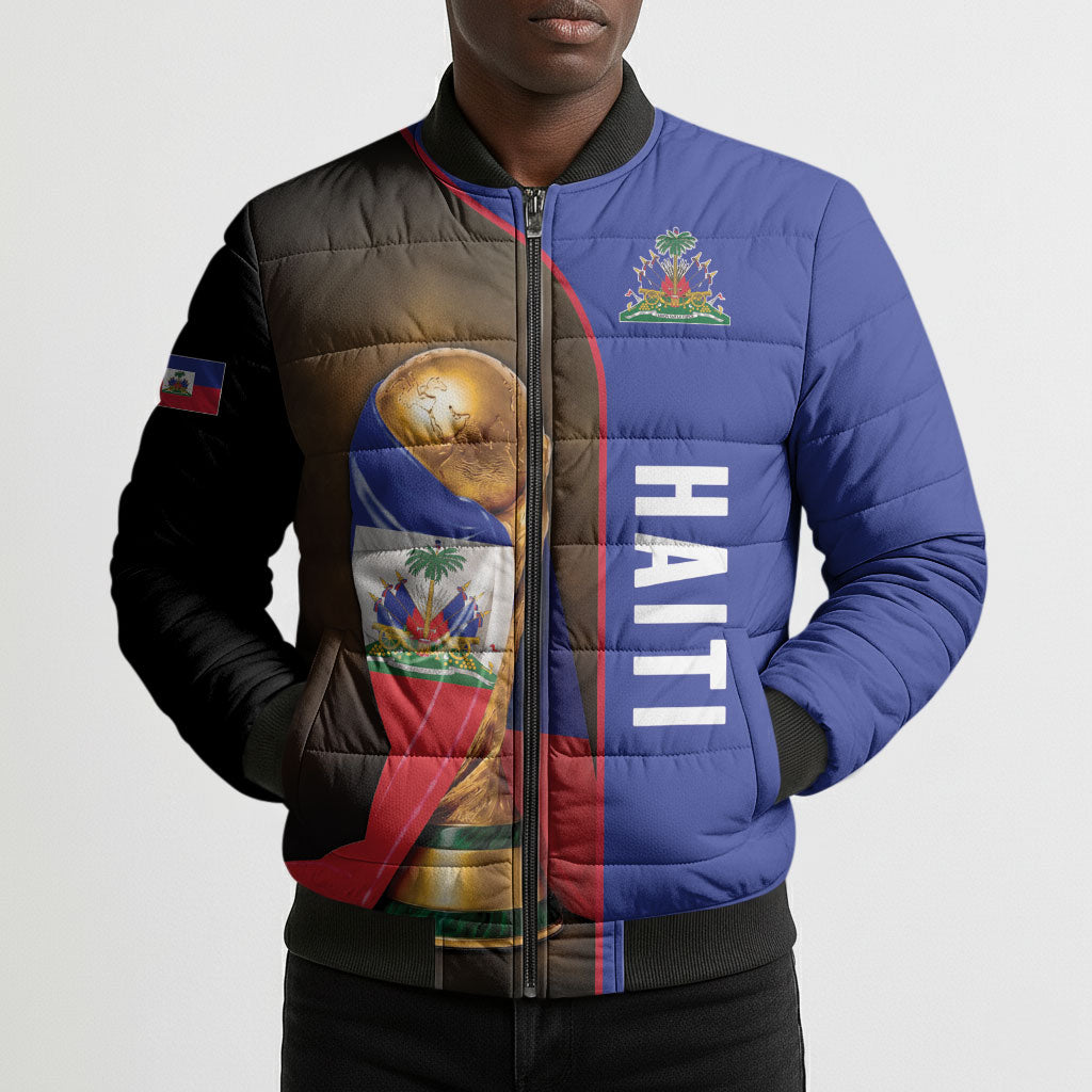 Personalized Afro Haiti Football 2026 Bomber Puffer Jacket Trophy Flag Pride Art