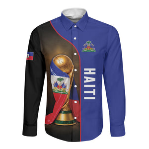 Personalized Afro Haiti Football 2026 Long Sleeve Button Shirt Trophy Flag Pride Art