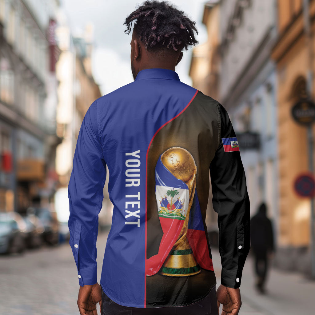 Personalized Afro Haiti Football 2026 Long Sleeve Button Shirt Trophy Flag Pride Art