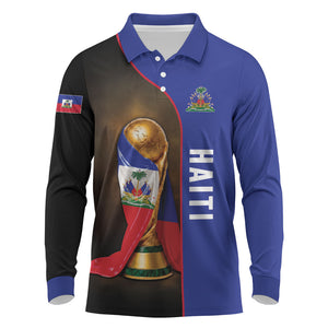 Personalized Afro Haiti Football 2026 Long Sleeve Polo Shirt Trophy Flag Pride Art
