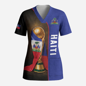 Personalized Afro Haiti Football 2026 Scrub Top Trophy Flag Pride Art