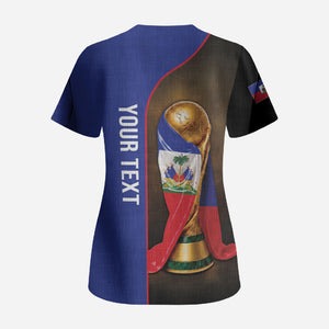 Personalized Afro Haiti Football 2026 Scrub Top Trophy Flag Pride Art