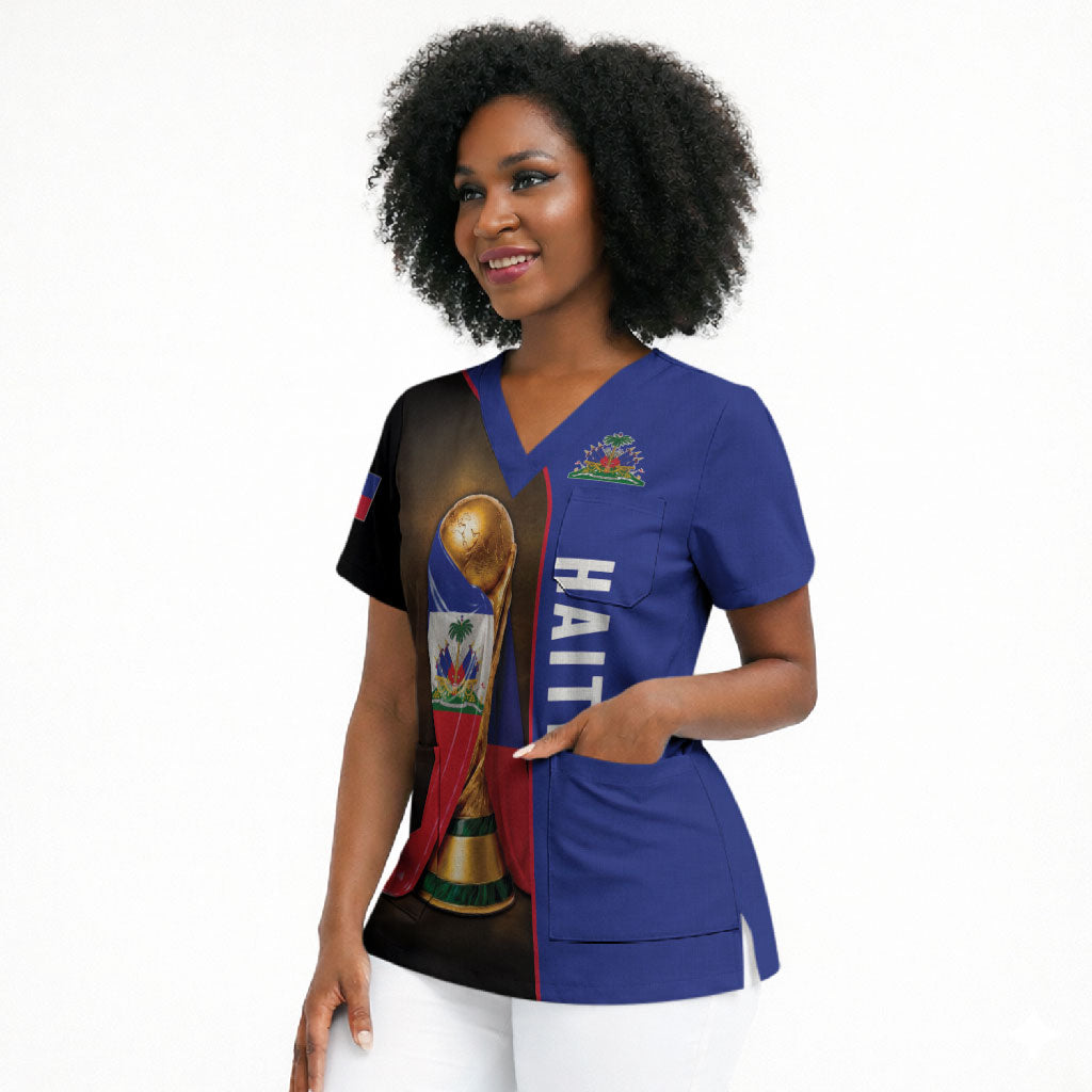Personalized Afro Haiti Football 2026 Scrub Top Trophy Flag Pride Art