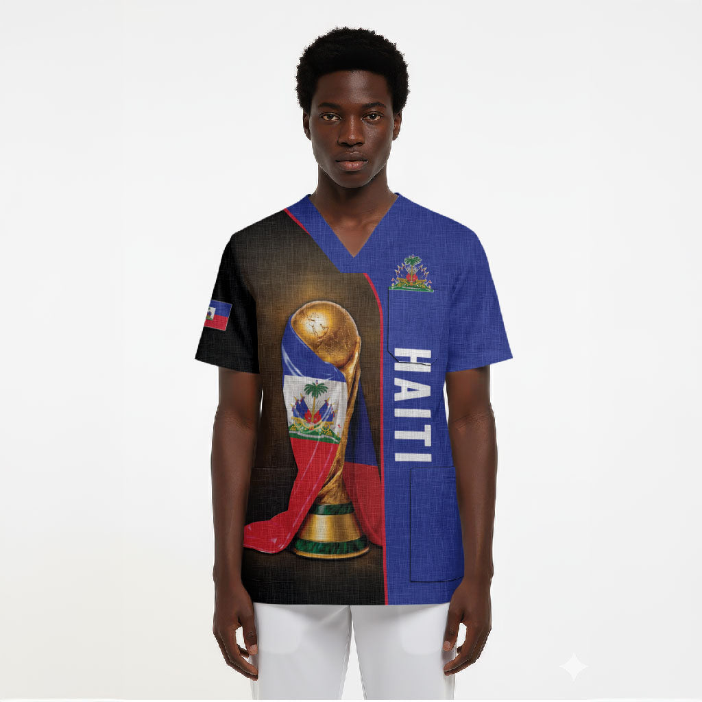 Personalized Afro Haiti Football 2026 Scrub Top Trophy Flag Pride Art