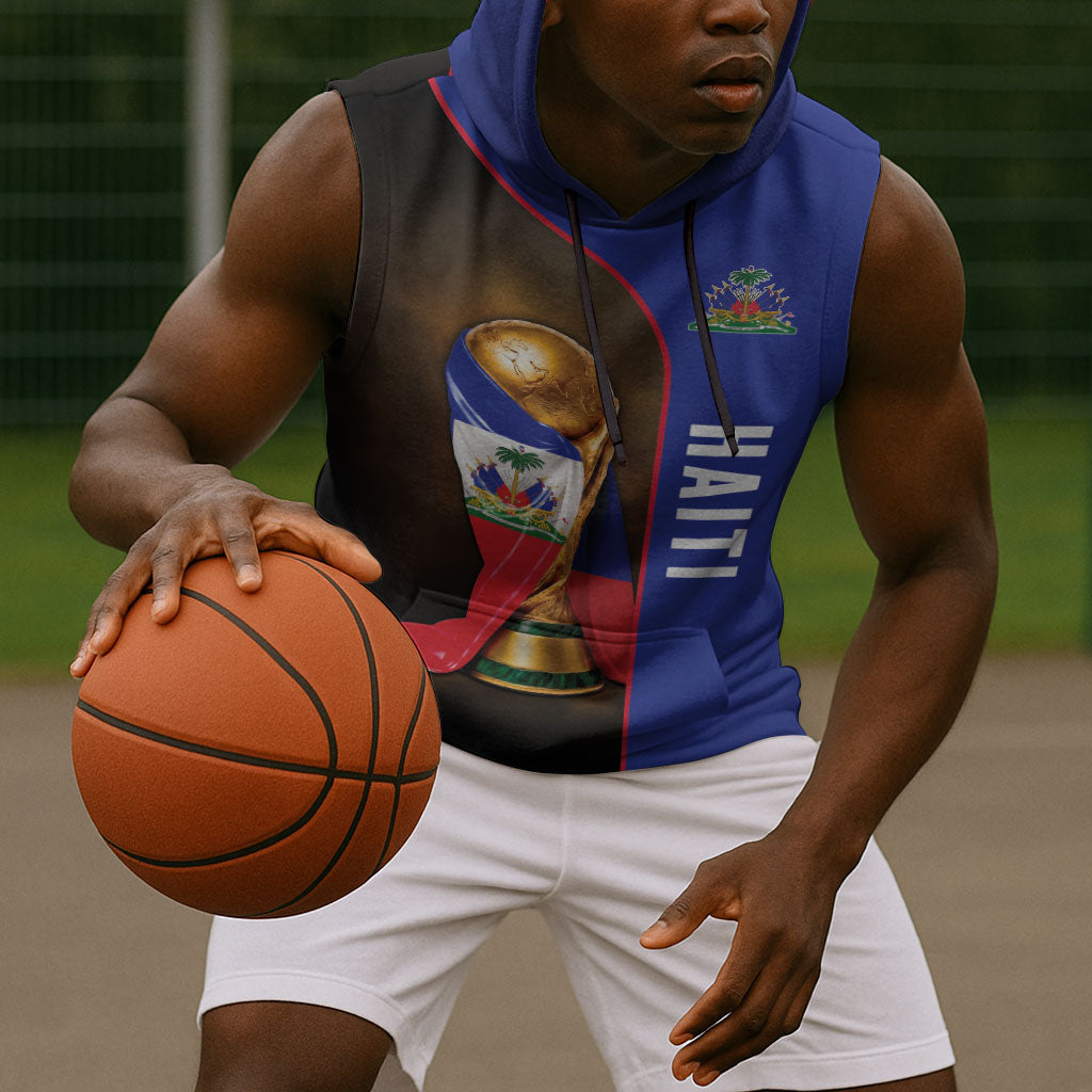 Personalized Afro Haiti Football 2026 Sleeveless Hoodie Trophy Flag Pride Art