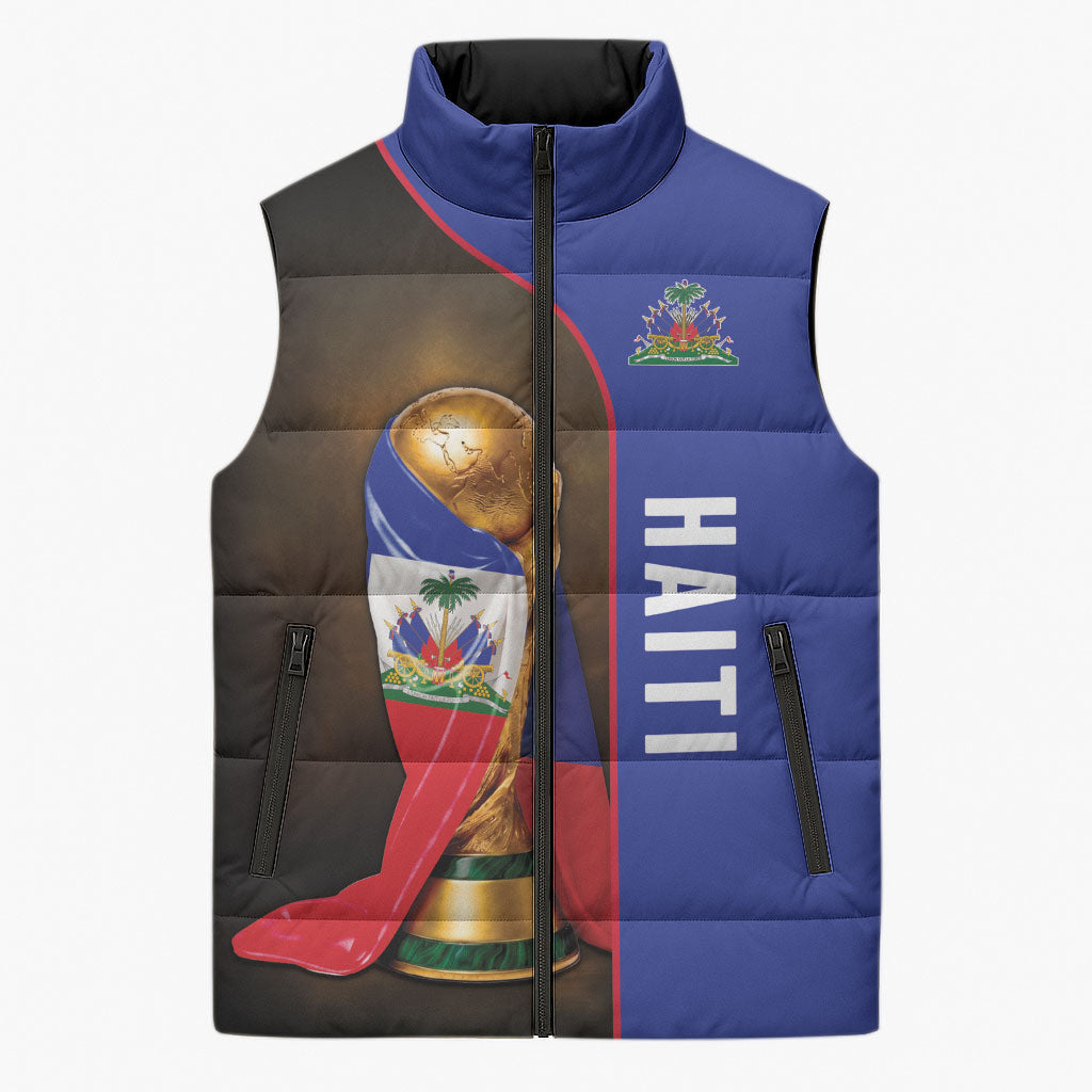 Personalized Afro Haiti Football 2026 Sleeveless Puffer Jacket Trophy Flag Pride Art