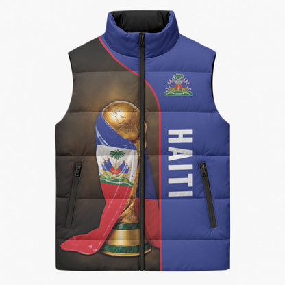 Personalized Afro Haiti Football 2026 Sleeveless Puffer Jacket Trophy Flag Pride Art