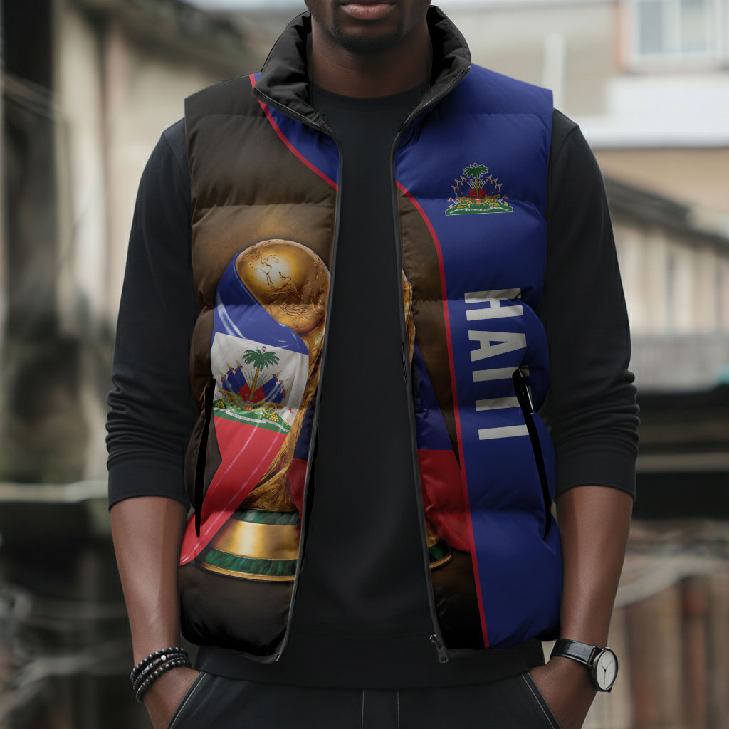 Personalized Afro Haiti Football 2026 Sleeveless Puffer Jacket Trophy Flag Pride Art