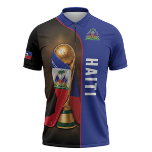 Personalized Afro Haiti Football 2026 Zipper Polo Shirt Trophy Flag Pride Art