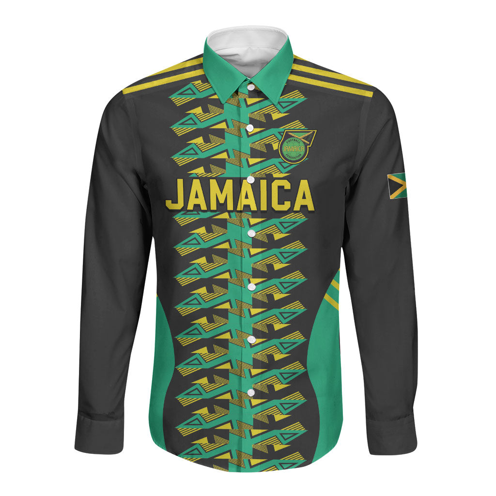 Custom Afro-Jamaicans Football Long Sleeve Button Shirt Reggae Boyz Tribal Glory