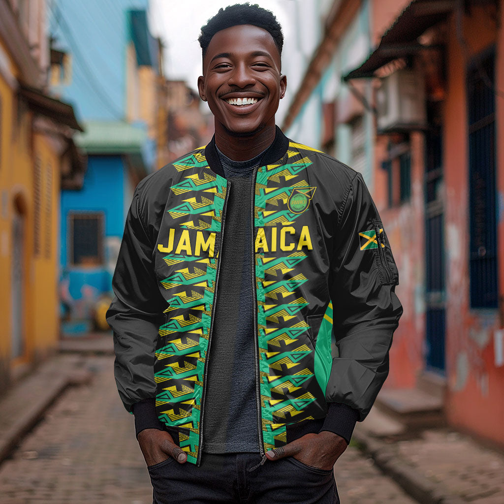 Custom Afro-Jamaicans Football Sleeve Zip Bomber Jacket Reggae Boyz Tribal Glory