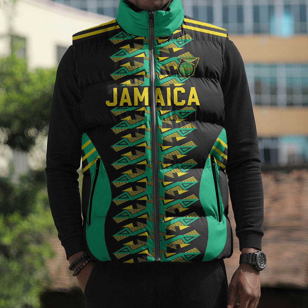 Custom Afro-Jamaicans Football Sleeveless Puffer Jacket Reggae Boyz Tribal Glory