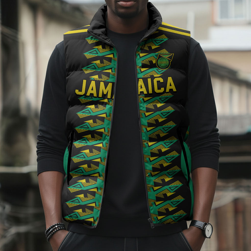 Custom Afro-Jamaicans Football Sleeveless Puffer Jacket Reggae Boyz Tribal Glory