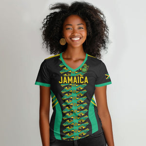 Custom Afro-Jamaicans Football Women V-Neck T-Shirt Reggae Boyz Tribal Glory