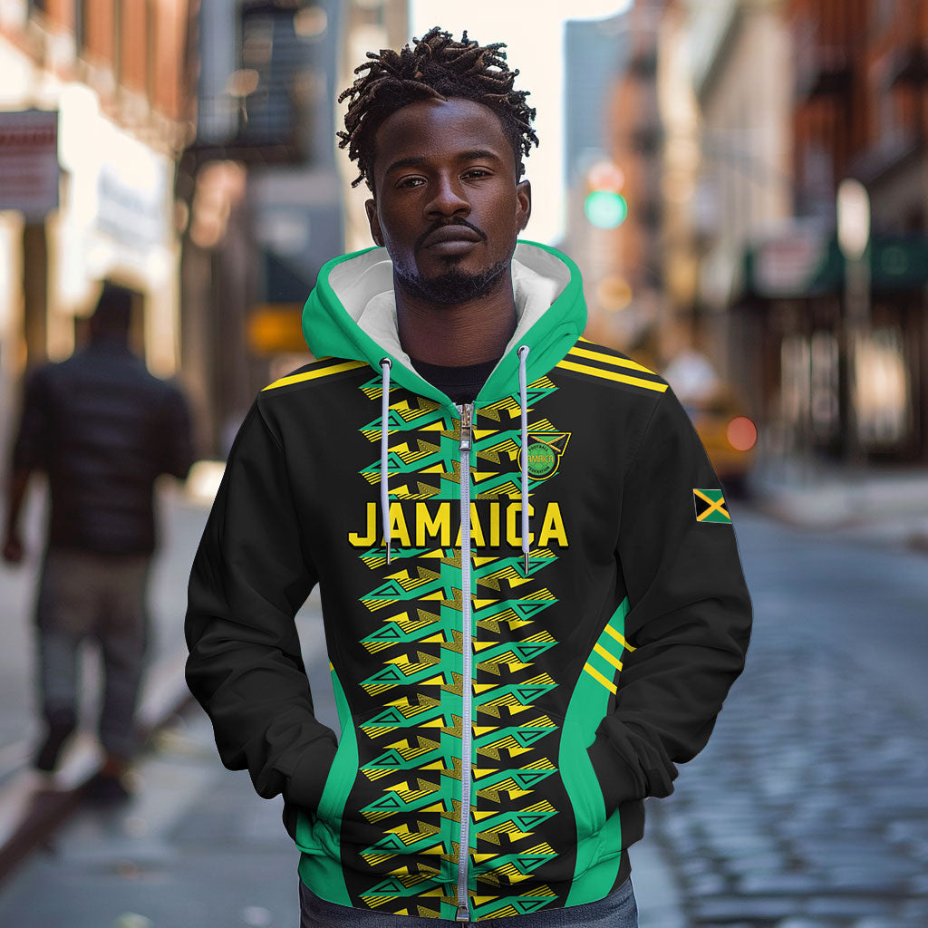 Custom Afro-Jamaicans Football Zip Hoodie Reggae Boyz Tribal Glory