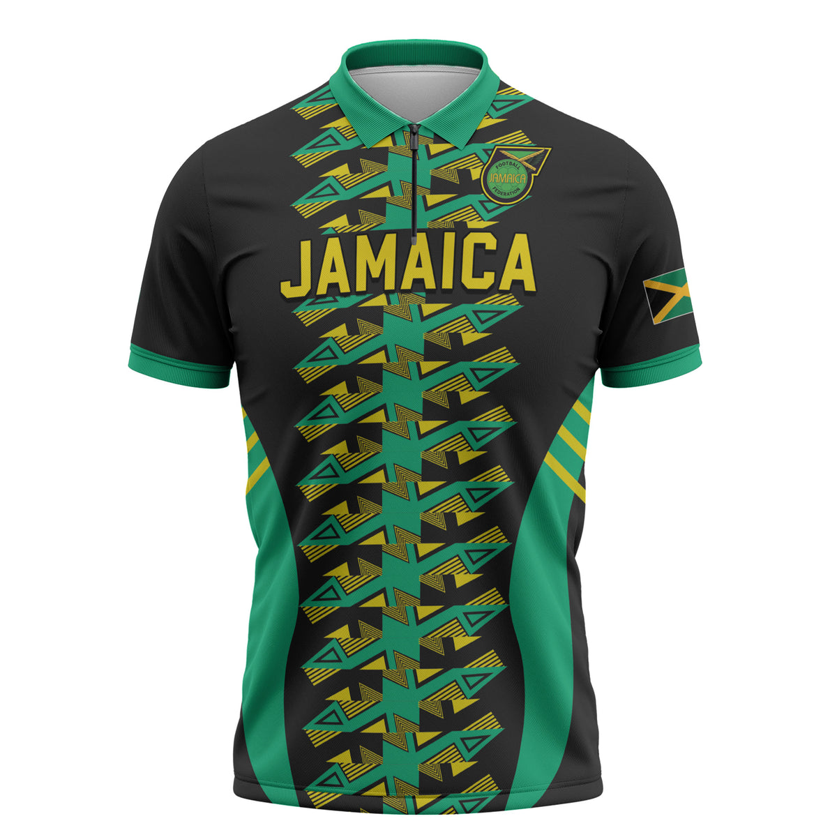 Custom Afro-Jamaicans Football Zipper Polo Shirt Reggae Boyz Tribal Glory