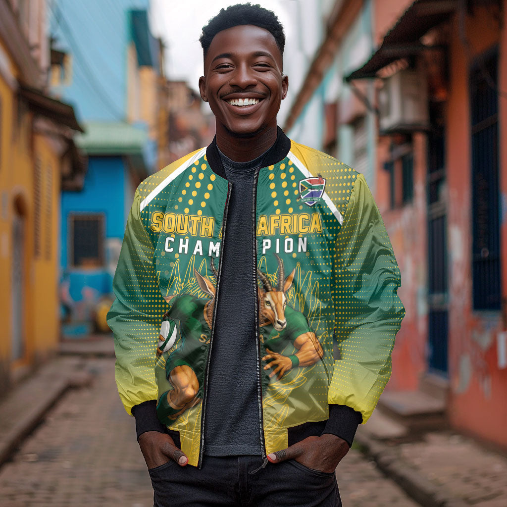 Custom South Africa Rugby Bomber Jacket Go Springboks Mascot Champion