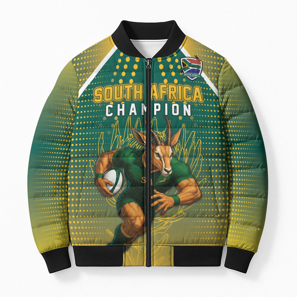 Custom South Africa Rugby Bomber Puffer Jacket Go Springboks Mascot Champion