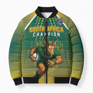 Custom South Africa Rugby Bomber Puffer Jacket Go Springboks Mascot Champion