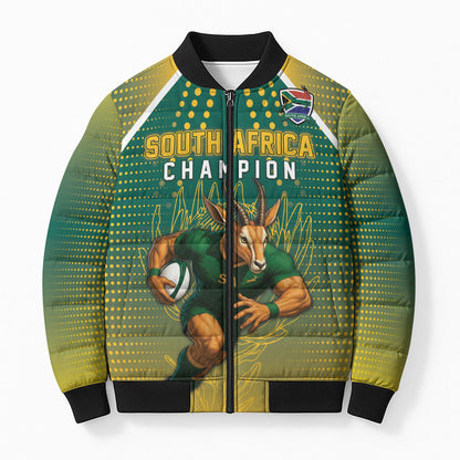 Custom South Africa Rugby Bomber Puffer Jacket Go Springboks Mascot Champion