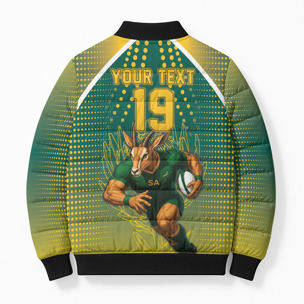 Custom South Africa Rugby Bomber Puffer Jacket Go Springboks Mascot Champion