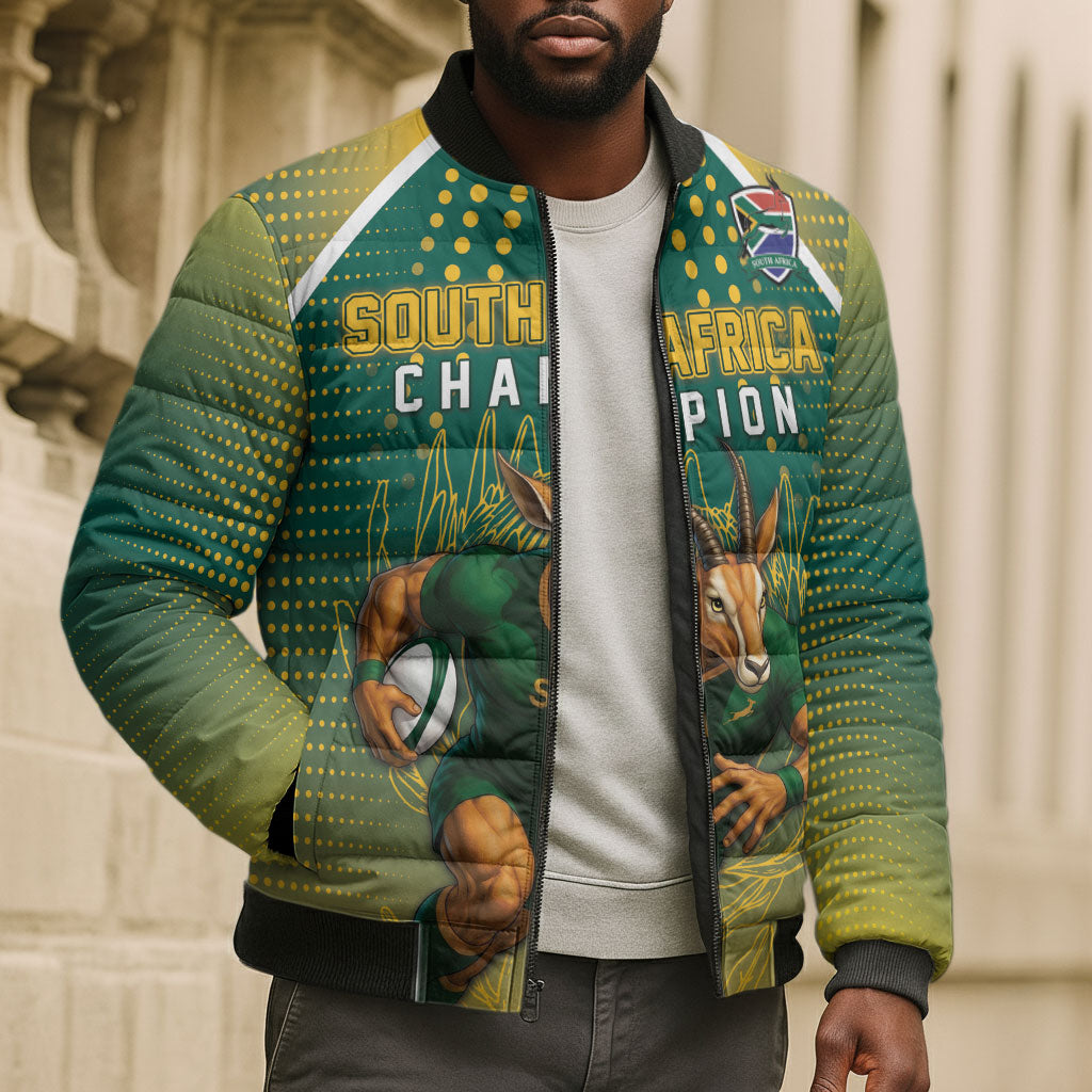 Custom South Africa Rugby Bomber Puffer Jacket Go Springboks Mascot Champion