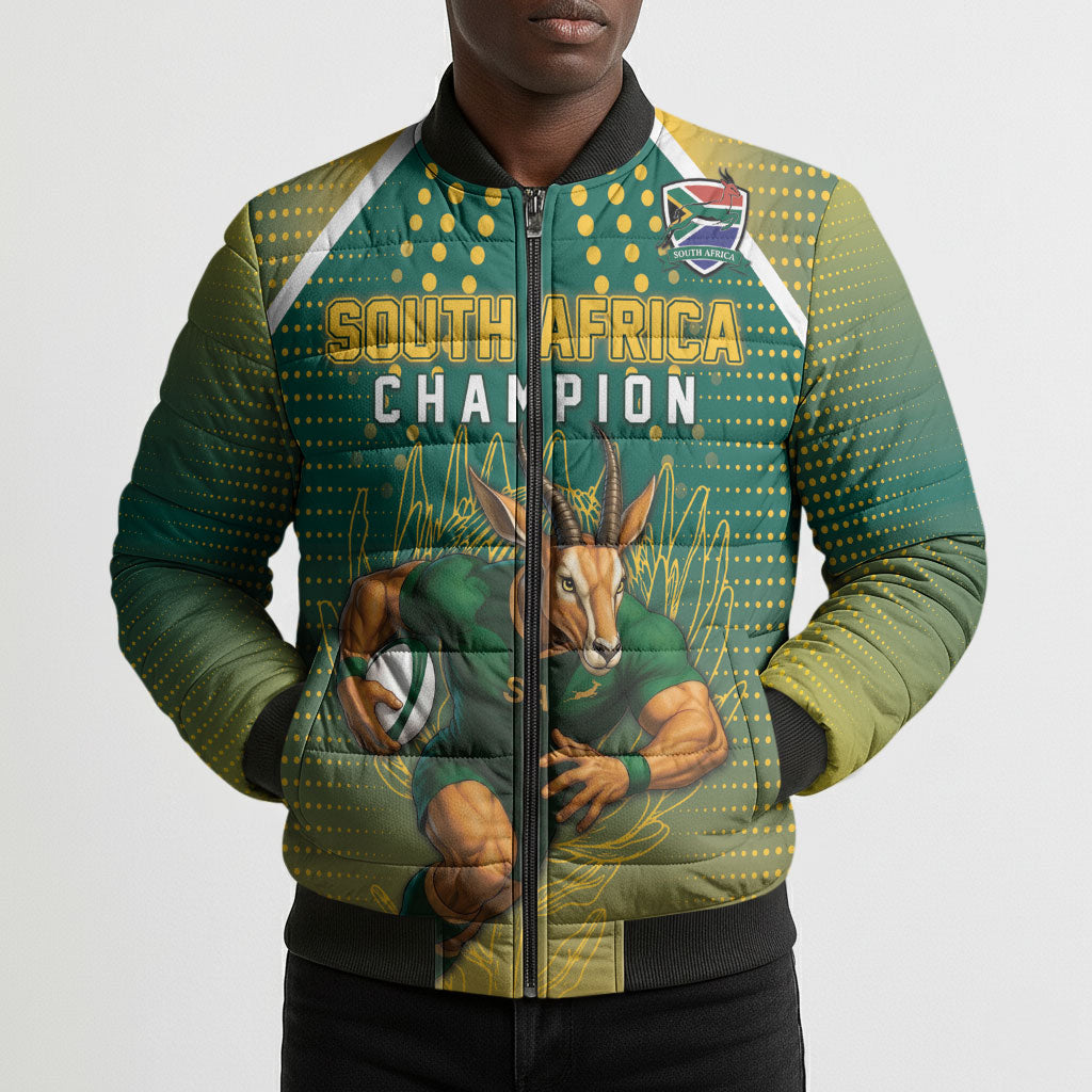 Custom South Africa Rugby Bomber Puffer Jacket Go Springboks Mascot Champion
