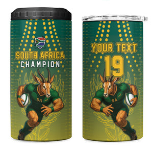 Custom South Africa Rugby 4 in 1 Can Cooler Tumbler Go Springboks Mascot Champion