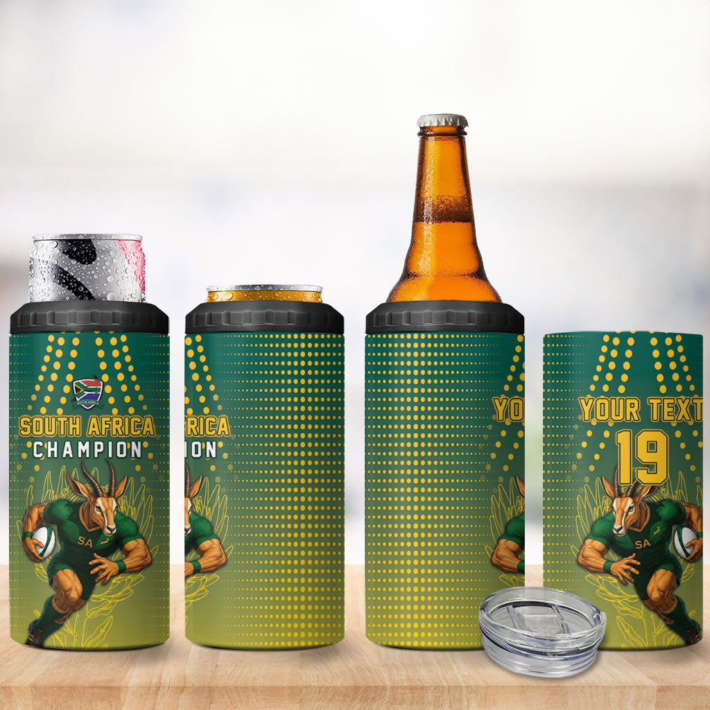 Custom South Africa Rugby 4 in 1 Can Cooler Tumbler Go Springboks Mascot Champion