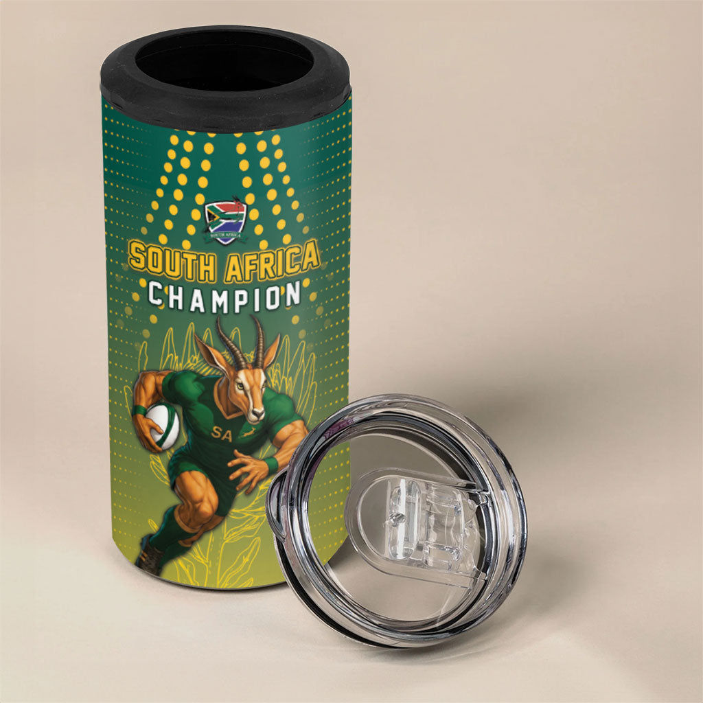 Custom South Africa Rugby 4 in 1 Can Cooler Tumbler Go Springboks Mascot Champion