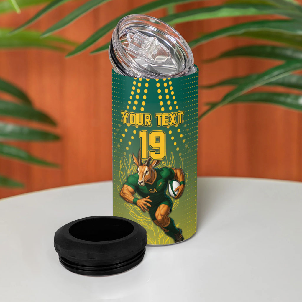 Custom South Africa Rugby 4 in 1 Can Cooler Tumbler Go Springboks Mascot Champion