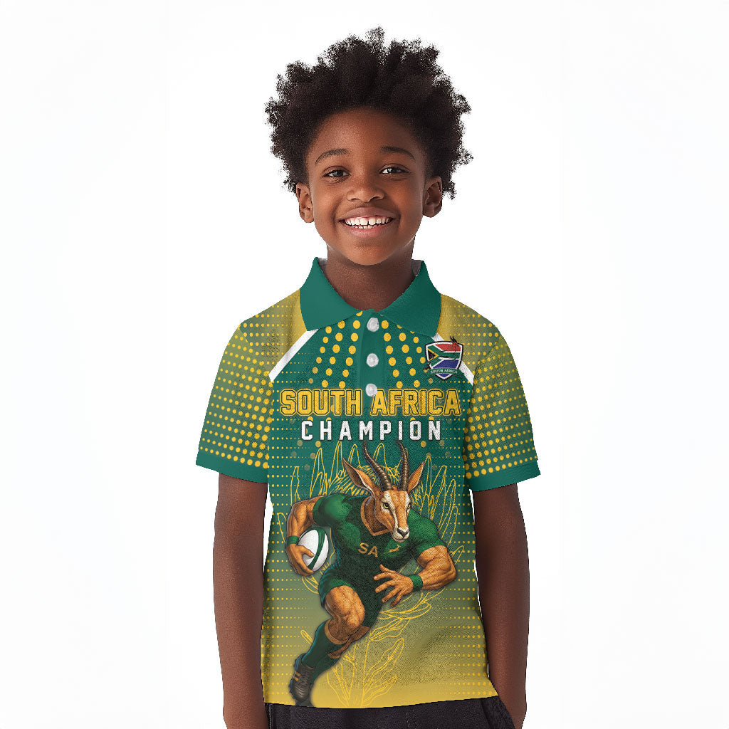 Custom South Africa Rugby Kid Polo Shirt Go Springboks Mascot Champion