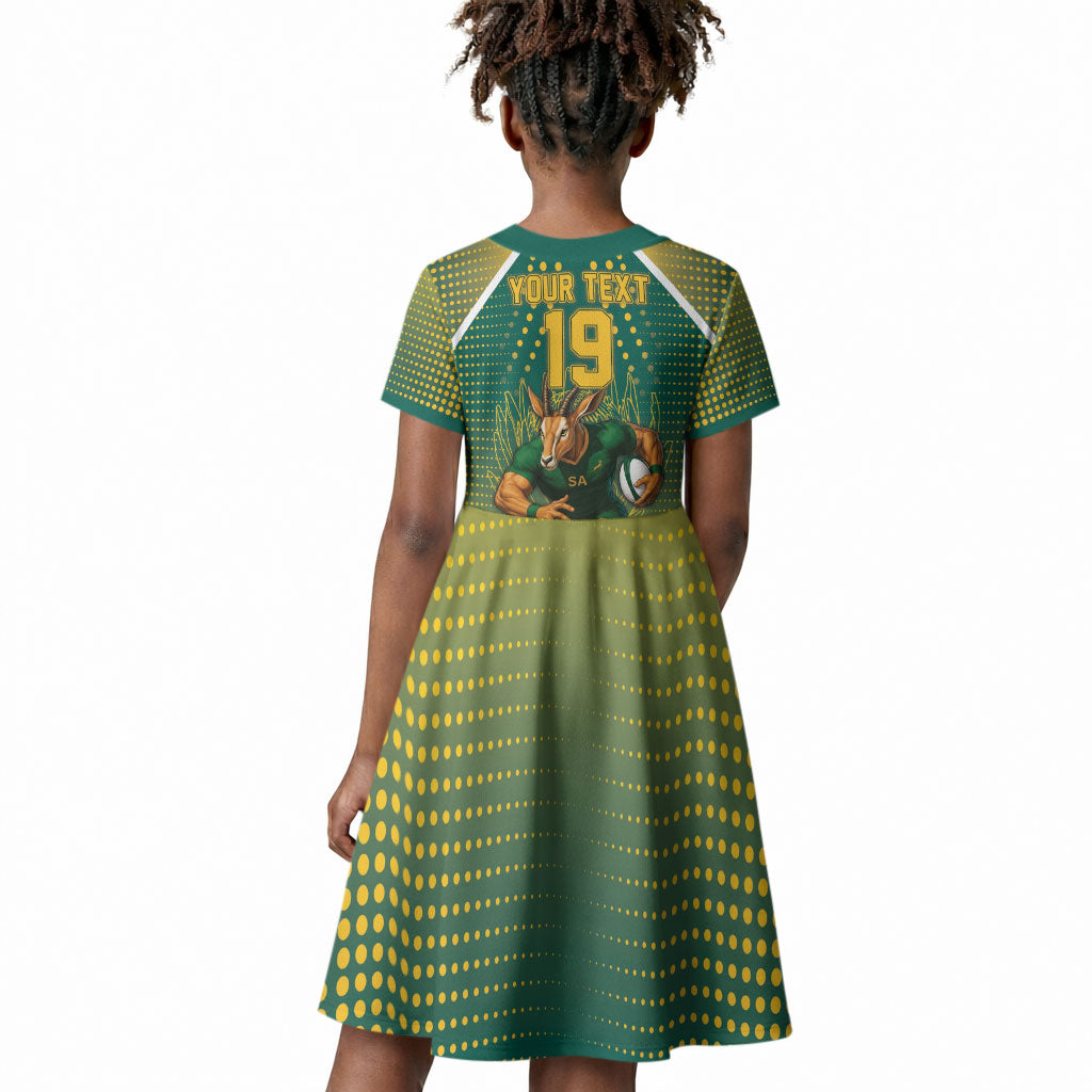 Custom South Africa Rugby Kid Short Sleeve Dress Go Springboks Mascot Champion