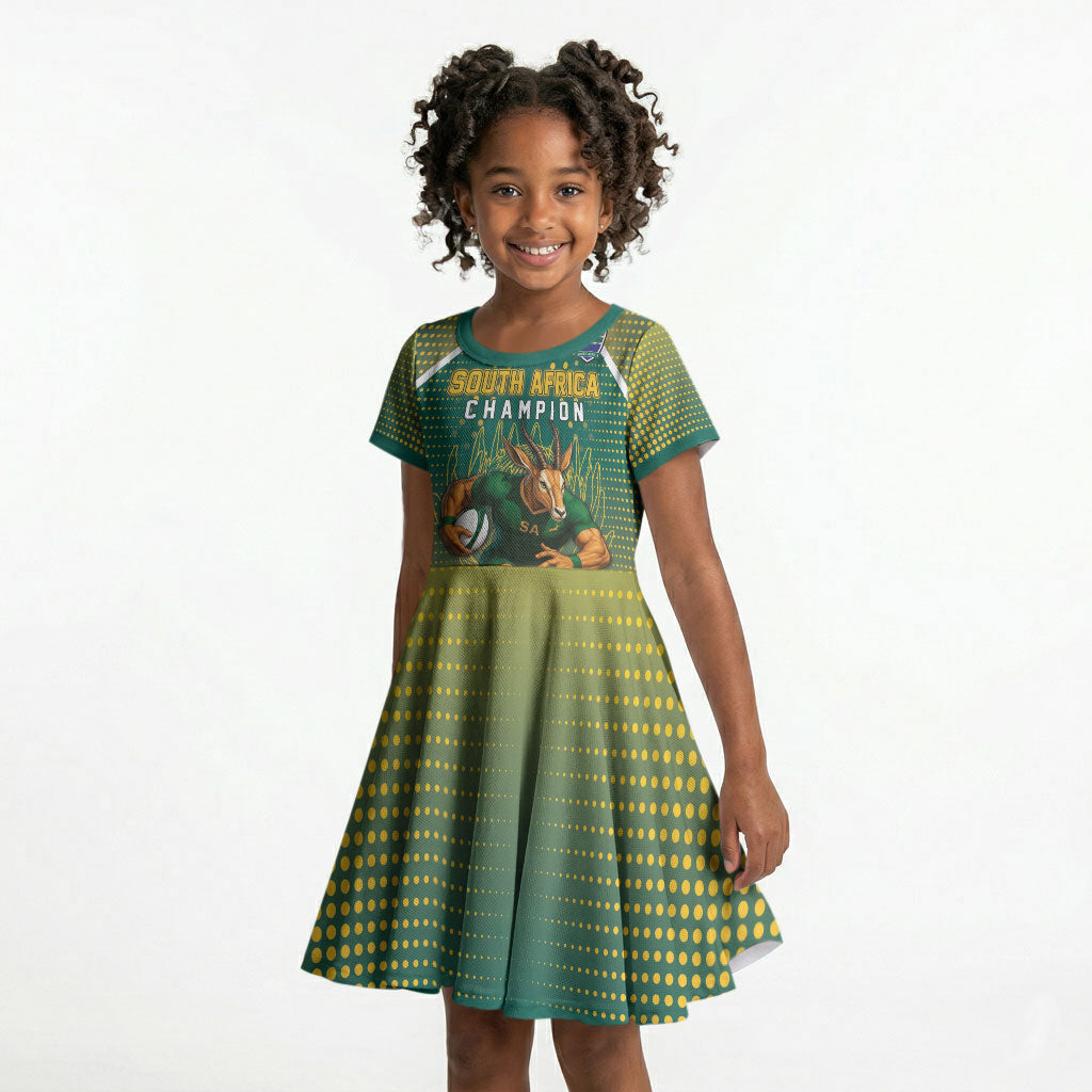 Custom South Africa Rugby Kid Short Sleeve Dress Go Springboks Mascot Champion
