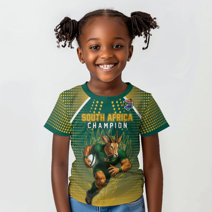 Custom South Africa Rugby Kid T shirt Go Springboks Mascot Champion
