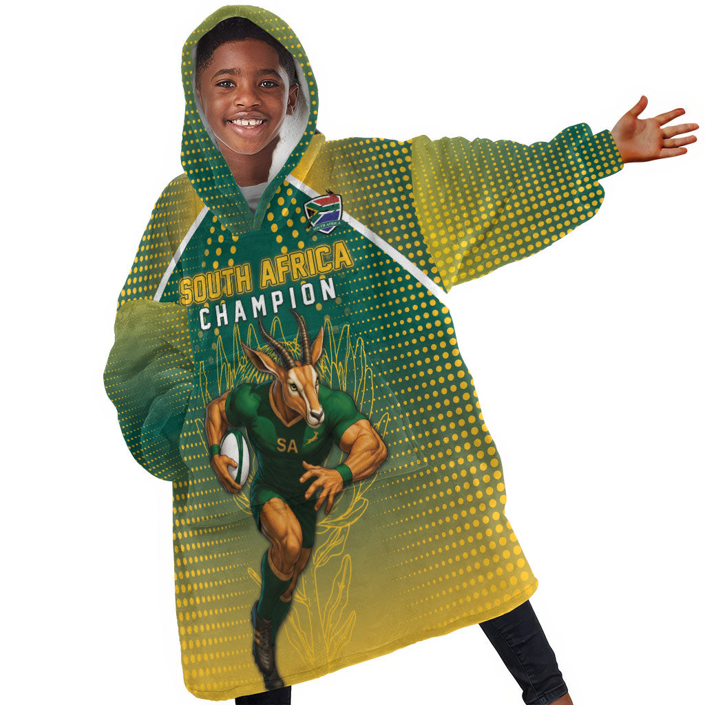 Custom South Africa Rugby Kid Wearable Blanket Hoodie Go Springboks Mascot Champion