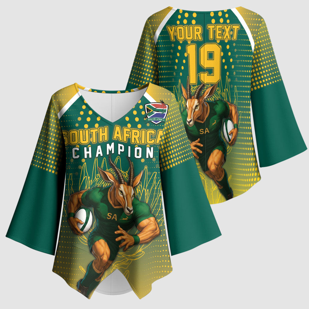 Custom South Africa Rugby Kimono Sleeve Blouse Go Springboks Mascot Champion