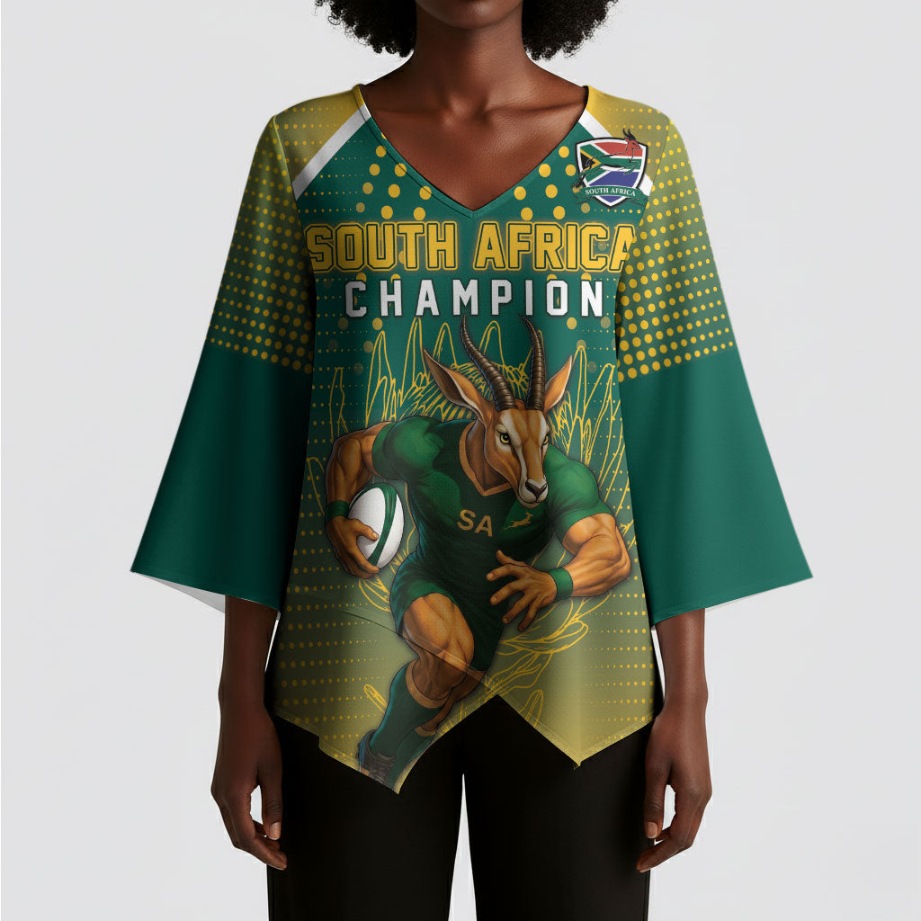 Custom South Africa Rugby Kimono Sleeve Blouse Go Springboks Mascot Champion