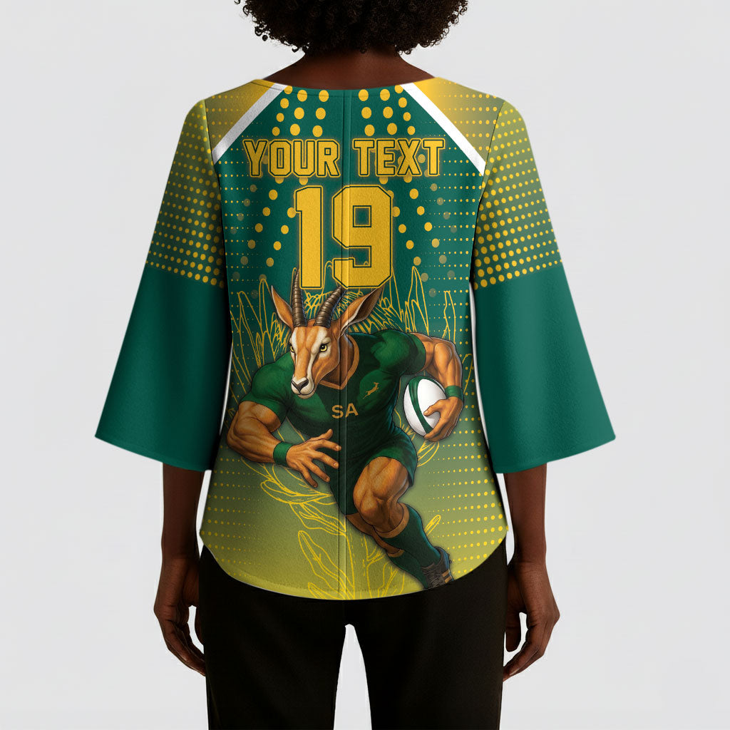 Custom South Africa Rugby Kimono Sleeve Blouse Go Springboks Mascot Champion