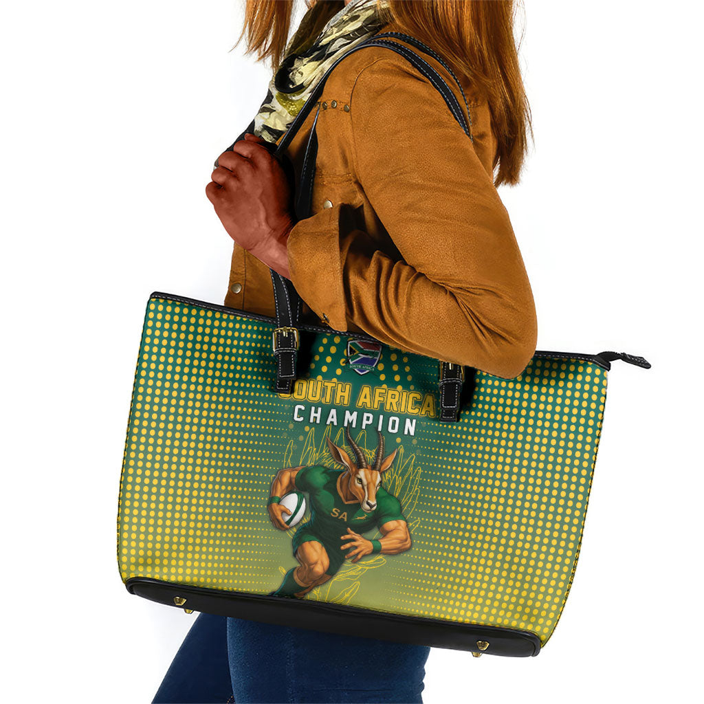 South Africa Rugby Leather Tote Bag Go Springboks Mascot Champion