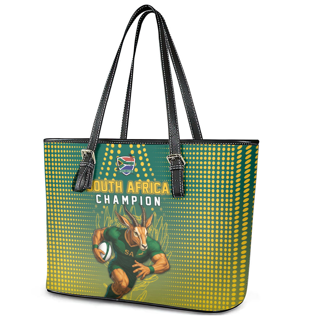 South Africa Rugby Leather Tote Bag Go Springboks Mascot Champion