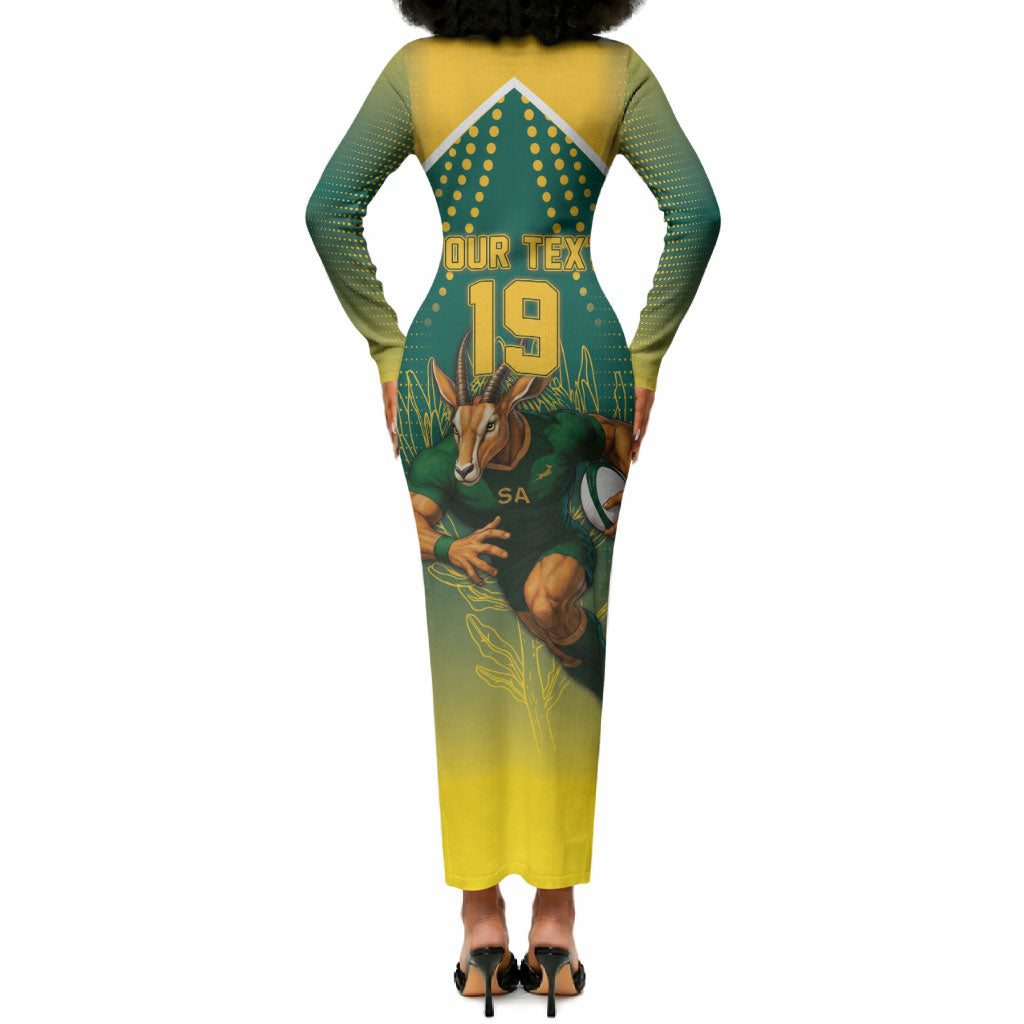 Custom South Africa Rugby Long Sleeve Bodycon Dress Go Springboks Mascot Champion