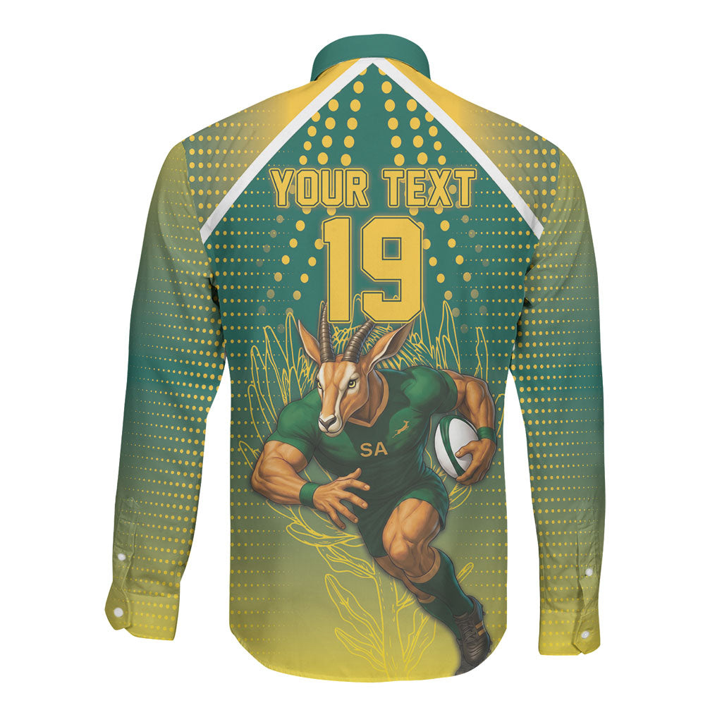 Custom South Africa Rugby Long Sleeve Button Shirt Go Springboks Mascot Champion