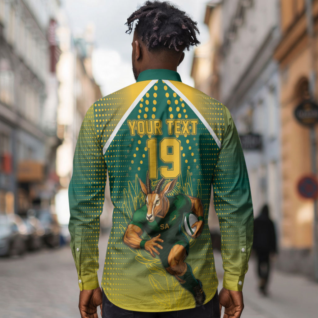 Custom South Africa Rugby Long Sleeve Button Shirt Go Springboks Mascot Champion
