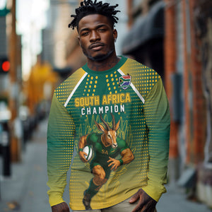 Custom South Africa Rugby Long Sleeve Shirt Go Springboks Mascot Champion