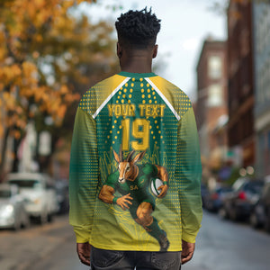 Custom South Africa Rugby Long Sleeve Shirt Go Springboks Mascot Champion