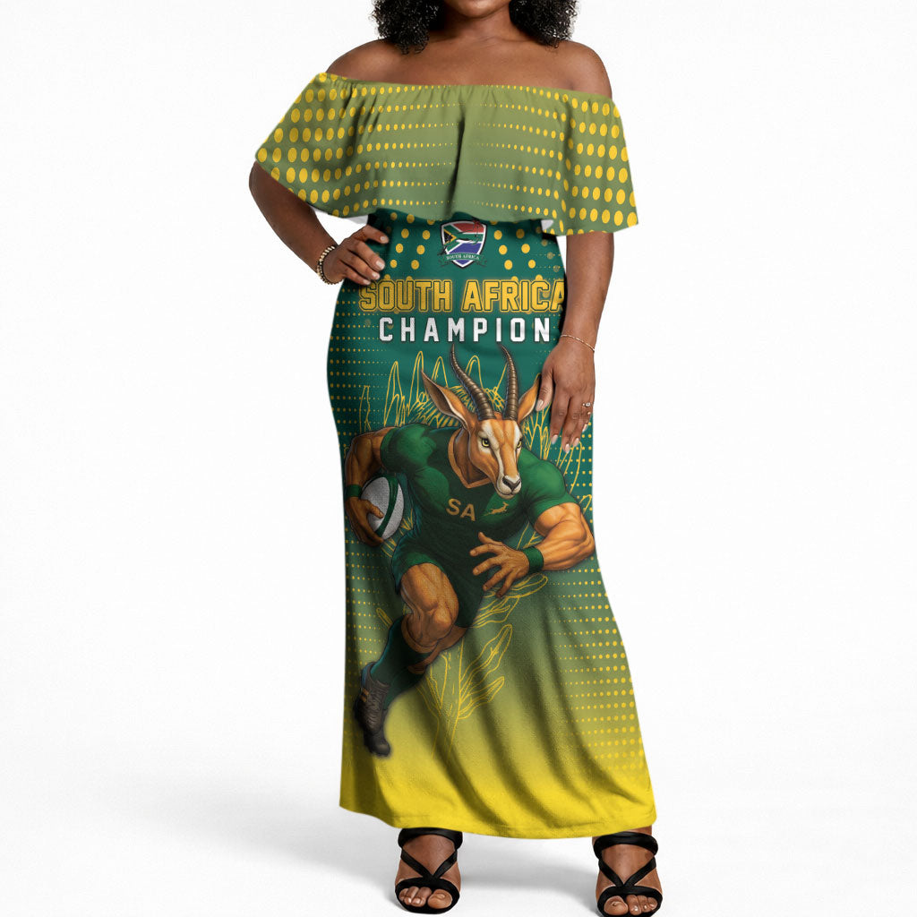 Custom South Africa Rugby Off Shoulder Maxi Dress Go Springboks Mascot Champion