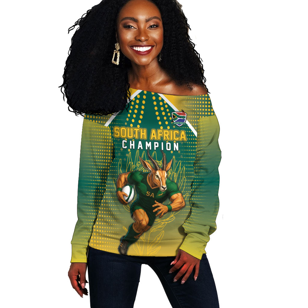 Custom South Africa Rugby Off Shoulder Sweater Go Springboks Mascot Champion