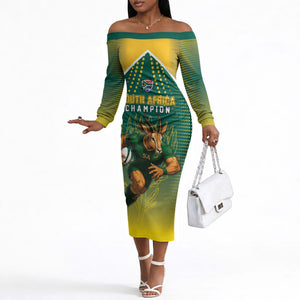 Custom South Africa Rugby Off The Shoulder Long Sleeve Dress Go Springboks Mascot Champion
